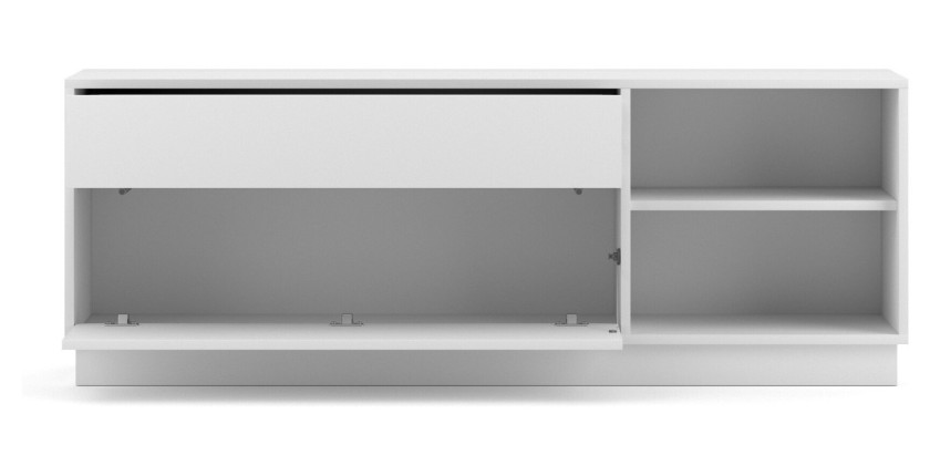 Meuble TV EVO 136cm, 1 porte, 3 niches et 1 tiroir, coloris blanc mat