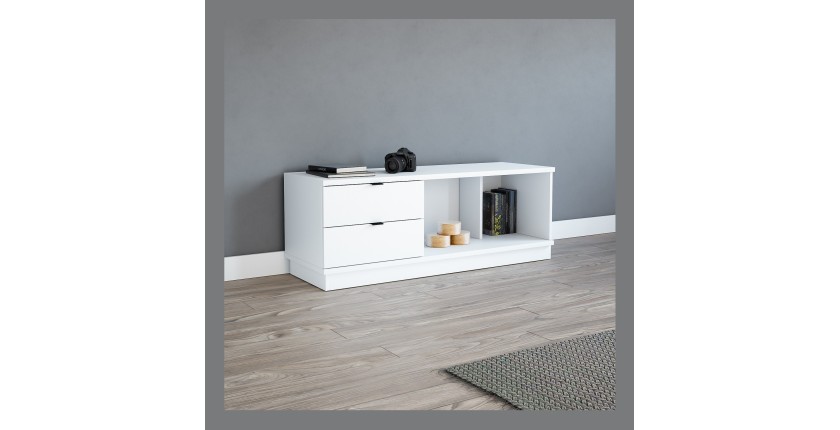 Commode design SOB, 120cm, 2 tiroirs et 2 niches, coloris blanc