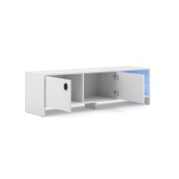 Meuble TV RABBIT 140cm, 2 portes et 4 niches, coloris blanc mat