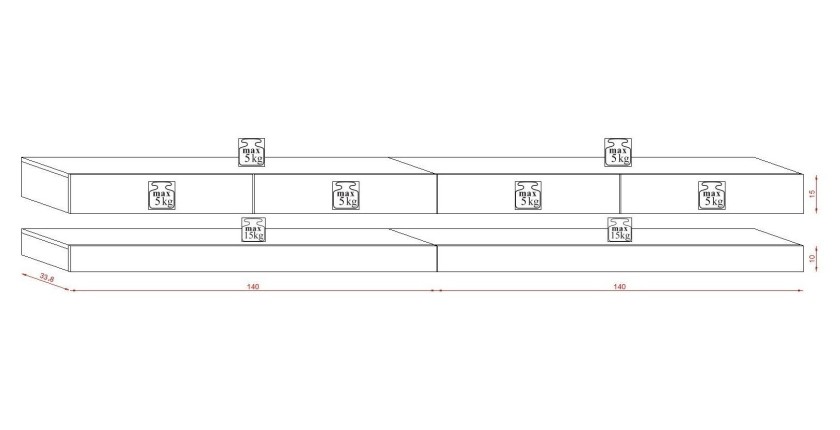 Meuble TV design suspendu FLY 280 cm à 4 tiroirs, couleur blanc