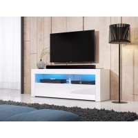 Meuble TV RABBIT 140cm, 1 porte et 4 niches, coloris blanc