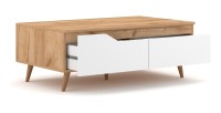 Table basse TRU 100 cm avec 1 tiroir et 1 niche, coloris chêne clair et blanc