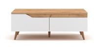 Table basse TRU 100 cm avec 1 tiroir et 1 niche, coloris chêne clair et blanc