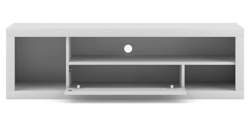 Meuble TV WHAT 140cm, 1 porte et 4 niches, coloris blanc mat