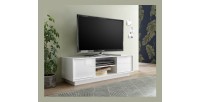 Meuble TV 2 portes, collection CREAM, coloris blanc laqué brillant, idéal pour votre salon tendance et moderne