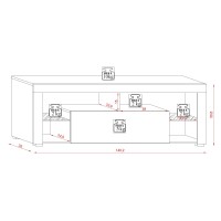 Meuble TV MONTBLANC 140cm, 1 porte abattante et 5 niches, coloris noir et porte couleur chêne