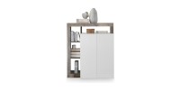 Buffet haut 2 portes, collection BURA, coloris blanc brillant laqué et chêne clair