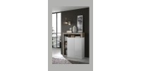 Buffet haut 2 portes, collection BURA, coloris blanc brillant laqué et chêne clair