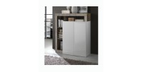 Buffet haut 2 portes, collection BURA, coloris blanc brillant laqué et chêne clair