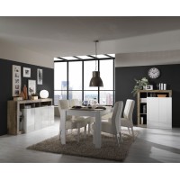 Buffet haut 2 portes, collection BURA, coloris blanc brillant laqué et chêne clair