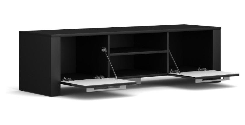 Meuble TV design MANHATTAN 140 cm à 2 portes et 1 niche coloris noir brillant