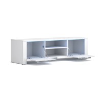 Meuble TV design MANHATTAN 140 cm à 2 portes et 1 niche coloris blanc brillant