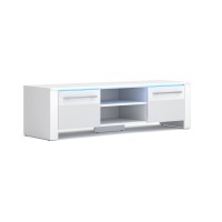 Meuble TV design MANHATTAN 140 cm à 2 portes et 1 niche coloris blanc brillant