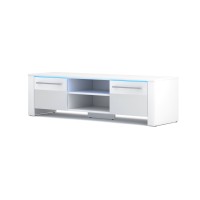 Meuble TV design MANHATTAN 140 cm à 2 portes et 1 niche coloris blanc brillant