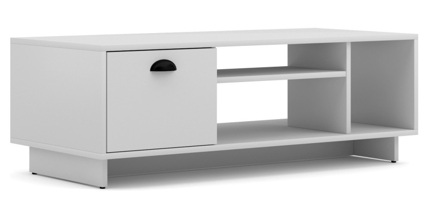 Meuble TV design VICTORIA 110 cm à 1 porte et 3 niches coloris blanc mat