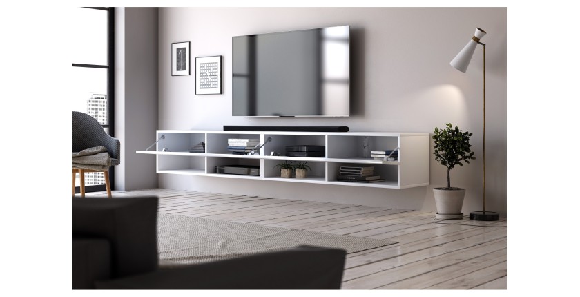 Meuble TV suspendu design CLUJ, 280 cm, couleur blanc