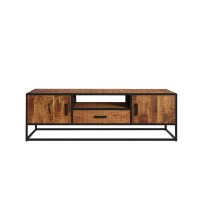 Meuble TV collection MADEIRO Structure métal et bois exotique de Mangolia. Idéal pour un salon de style industriel. L160cm