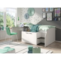 Lit combiné enfant 90x200 collection ZOLA - Coloris blanc satin et gris graphite