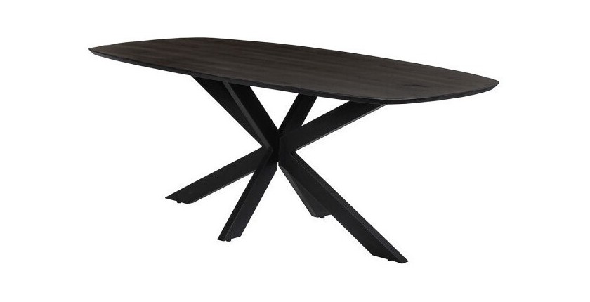 Table à manger BELLA longueur 200cm en bois brut exotique mangolia noir