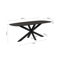 Table à manger BELLA longueur 200cm en bois brut exotique mangolia noir