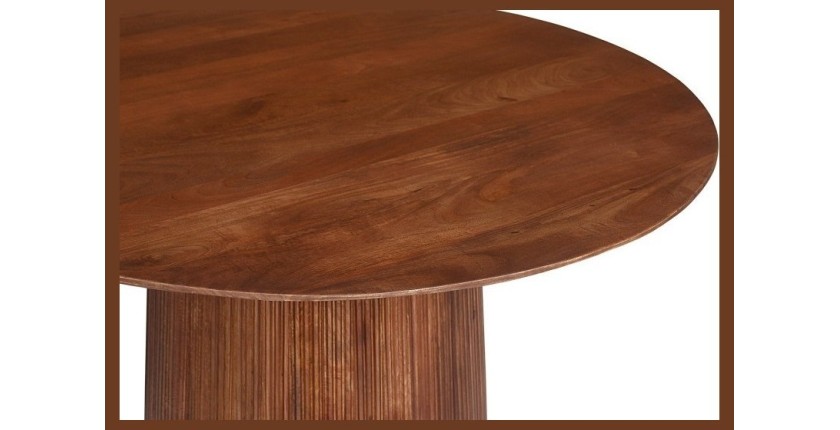 Table ronde collection RIMBAUD effet bois brun clair diamètre 130 cm