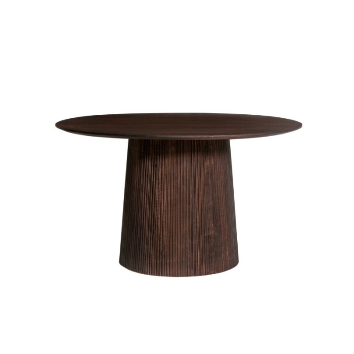Table ronde collection RIMBAUD effet bois brun foncé diamètre 130 cm