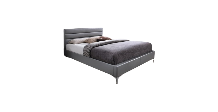 Lit THOMAS 160x200 cm en simili cuir, coloris gris, sommier inclus