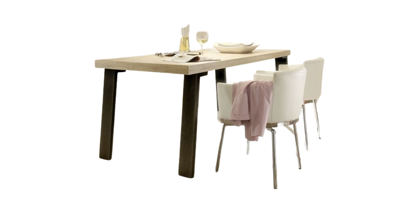 Table 189x88cm avec pieds en métal, Collection SHOW, coloris chêne clair