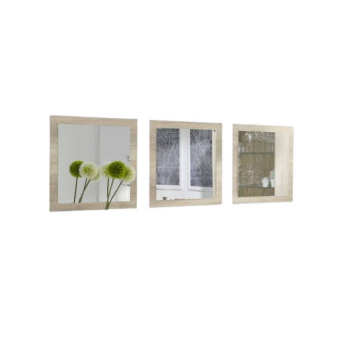 Lot de 3 miroirs MALMO. Cadre coloris chêne clair, sonoma. Accessoire idéal pour la décoration de votre habitation.
