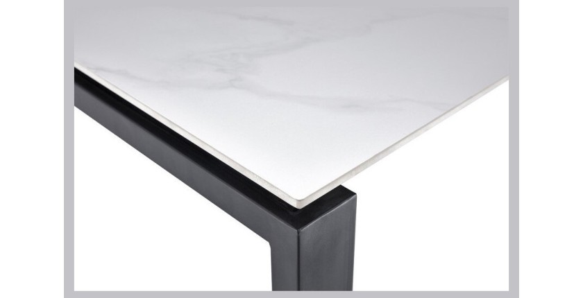 Table à manger ATHENA longueur 180cm avec plateau de 12mm en pierre effet marbre blanc