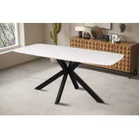 Table à manger VINCI longueur 180cm avec plateau de 12mm en pierre effet marbre blanc