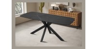 Table à manger VINCI longueur 180cm avec plateau de 10mm en pierre effet marbre noir