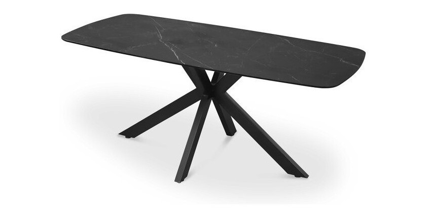 Table à manger VINCI longueur 180cm avec plateau de 10mm en pierre effet marbre noir