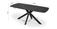 Table à manger VINCI longueur 180cm avec plateau de 10mm en pierre effet marbre noir