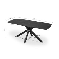 Table à manger VINCI longueur 180cm avec plateau de 10mm en pierre effet marbre noir