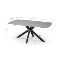 Table à manger VINCI longueur 180cm avec plateau de 10mm en pierre effet marbre gris