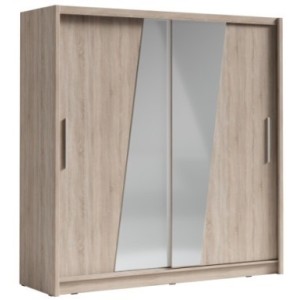 Armoire design 205cm coloris chêne sonoma collection ULOS avec miroir oblique