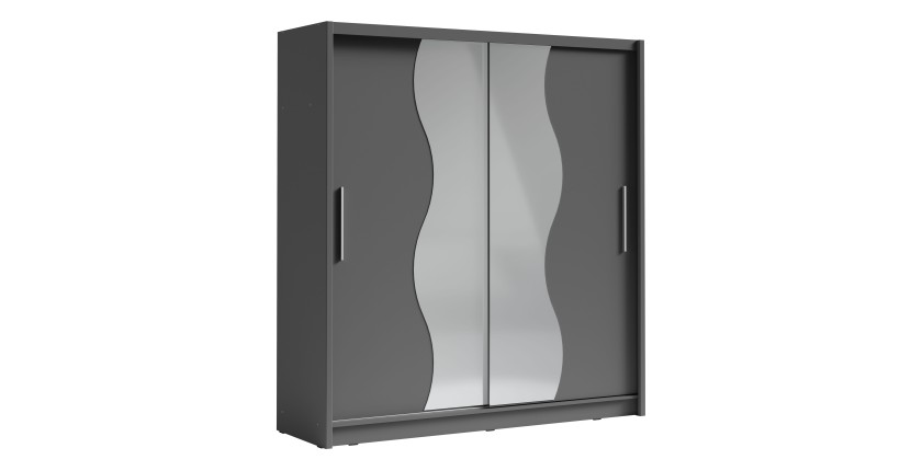 Armoire design 205cm coloris gris graphite collection ULOS avec miroir en forme de vague