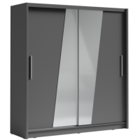 Armoire 2 portes coulissantes avec miroir oblique 205 cm - gris graphite - Collection BAHIA