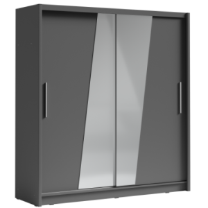 Armoire design 205cm coloris gris graphite collection ULOS avec miroir en forme de vague