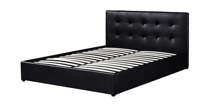 Lit coffre design coloris noir pour adulte collection RICO, 160x200 cm, sommier inclus