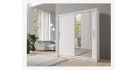 Armoire 205cm 2 portes coulissantes, coloris blanc, collection OZZULA