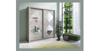 Armoire 205cm 2 portes coulissantes, coloris chêne wellington, collection OZZULA