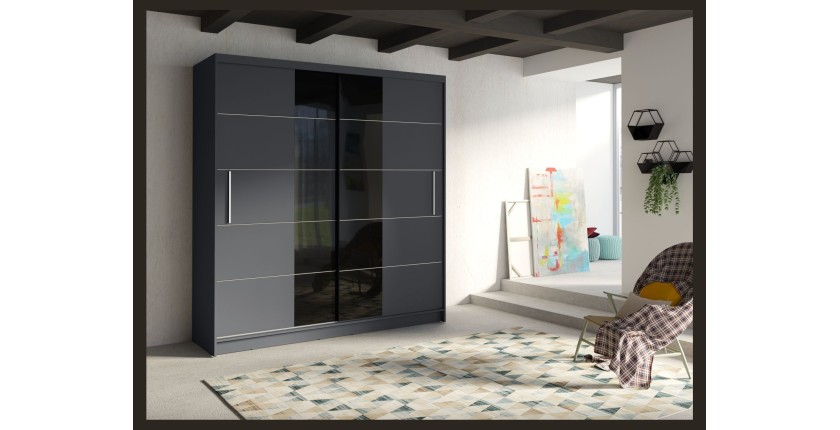 Armoire design 200cm coloris gris graphite et noir collection NARAGO