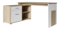 Bureau d'angle coloris chêne sonoma et blanc collection COMO avec 1 tiroir et 4 niches