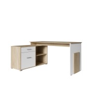 Bureau d'angle coloris chêne sonoma et blanc collection COMO avec 1 tiroir et 4 niches