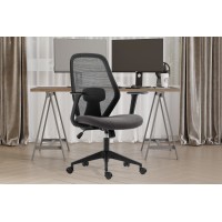 Chaise de bureau JANE Tissu filet noir et gris, idéal pour un bureau confortable et moderne