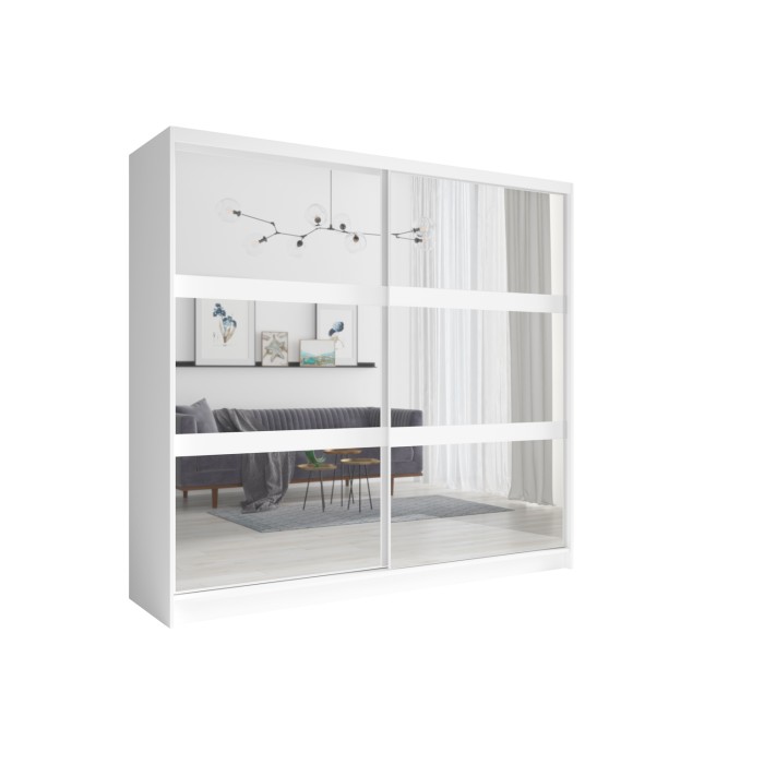 Armoire 230cm 2 portes coulissantes avec miroirs, coloris blanc, collection NOFI