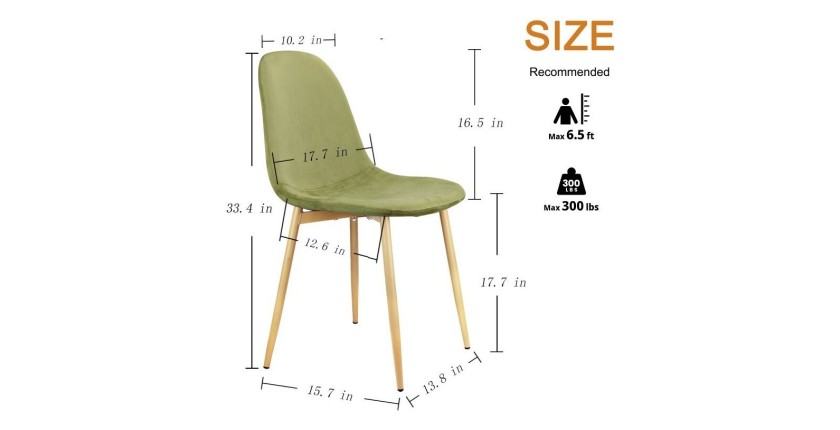 Chaise EKO Velours Vert, dimension L45 x H84 x P55 cm, idéal pour votre cuisine ou salle à manger