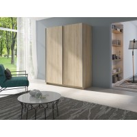 Armoire, garde robe GOZU 150 cm deux portes coulissantes. Dressing complet avec penderie et étagères. Coloris chêne sonoma